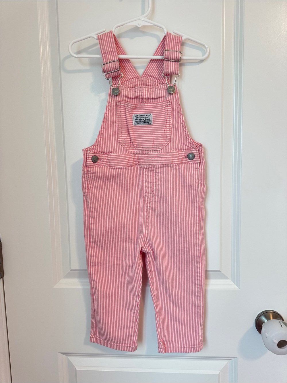 Levi's 2T Pink Pinstripe Toddler Overalls - Adjustable Straps
